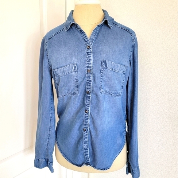 Abercrombie & Fitch Denim Long Sleeve Top button down blue Small - Picture 1 of 5